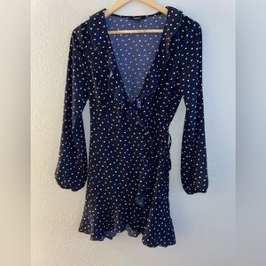 Navy Crossover Long Sleeve Dress
